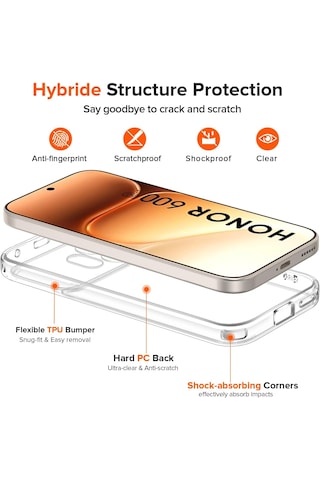 Honor 600 Kılıf Kamera Çıkıntılı Korumalı Yumuşak Şeffaf Renksiz Silikon Kapak