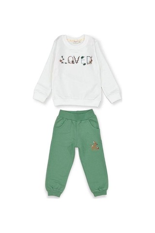 Kız Çocuk Loved Nakışlı Pamuklu Eşofman Takım-14382 Ekru