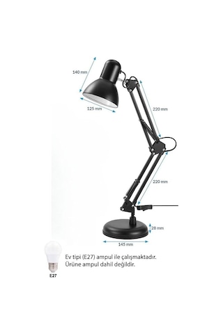 Minihome Esnek Ayarlanabilir 360 Derece Dönebilen Kıskaçlı Akrobat Masa Lambası Siyah Diğer