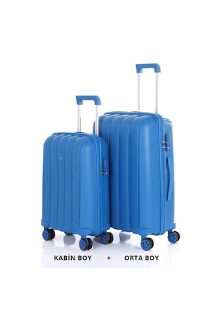 Mçs Bavul Orta Ve Kabin 2li Set Kırılmaz Silikon Valiz V305 Saksmavi Çok Renkli