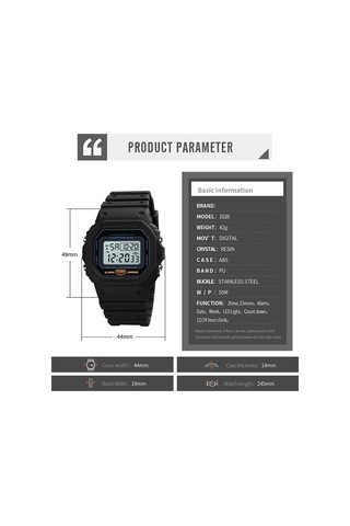 Tenfowee Skmeı Erkek Spor Saati 50m Su Geçirmez, Alarm, Kronometre, Geri Sayım Ve Gece Işığı Özellikli Siyah Dijital Saat