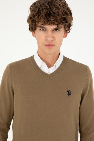 U.S. Polo Assn. Erkek Slim Fit V Yaka Haki Basic Kazak 50293512-VR027