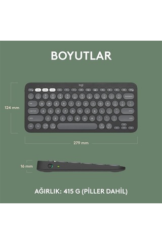 K380s Pebble Keys 2 Çoklu Cihaz Özellikli Bluetooth Türkçe Q Klavye Gri 920-011859