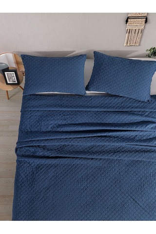Cambridge Yatak Örtüsü Seti Çift Kişilik Koyu Mavi Kutulu Mavi