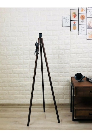 Tr Lambader Ayağı Ahşap Ayak Mdf Üçlü Tripod Ayak Tesisatlı Abajur Ayağı Kahverengi