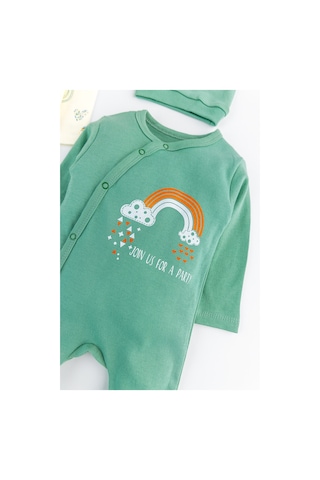 Gökkuşağı Temalı 2'li Uzun Kollu Kız/erkek Bebek Tulum Takım Yeşil