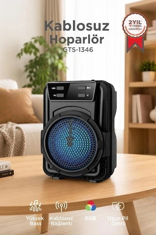 Delux Serisi Torima Bluetooth Hoparlör Gts-1346 Siyah Cep Aleti Mini Alet Işıklı Cihaz