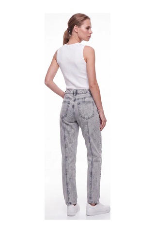 CEMO Kadın Yüksek Bel Straight Fit Ön Dikiş Detaylı Jean Pantolon Gri