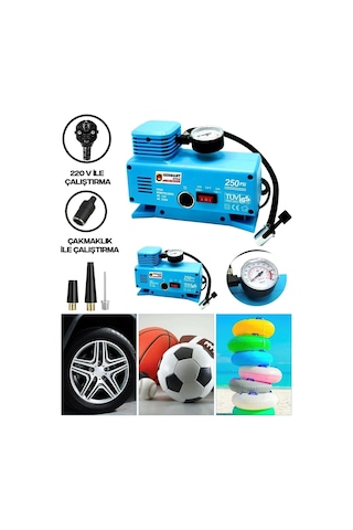 220 Volt-12 Volt 250 Psi Geniş Uygulama Yelpazesi Kompresör Lastik Hava Şişirme Oto Pompası