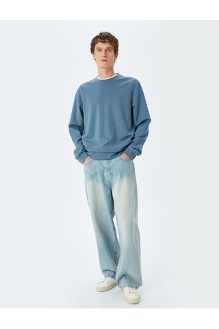 Koton Bisiklet Yaka Basic Pamuk Karışımlı Minimal Baskılı Sweatshirt Mavi 5sam70004mk Mavi
