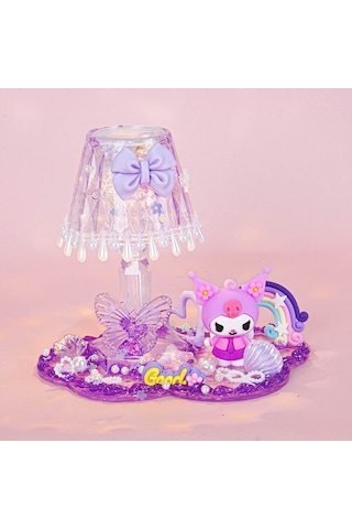 Aurora Çocuk Dıy El Yapım Krem Tutkal Kristal Masa Lambası Malzeme Paketi Seti Yaratıcı Gece Lambası Bulmaca Oyuncak Mor Mor