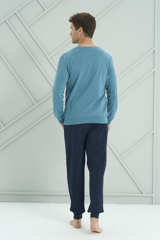 Erkek Interlok Penye Uzun Kol Pijama Takımı 2222 Petrol Petrol
