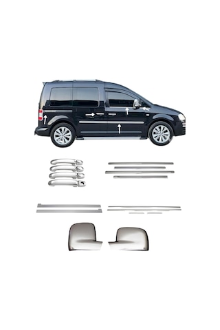 Vw Caddy 2004-2010 5'li Yan Krom Seti Yan Kapı Çıtası-cam Çıtası-kapı Kol-ayna Kapağı-sürgü A+
