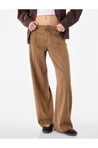 Koton Standart Bel Regular Fit Düğmeli Nervürlü Düz Paça Pantolon - Culotte Jeans Kahverengi 7wal40044mw Kahve