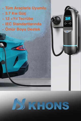 Khons Tek Faz 16A 3.6 KW Taşınabilir Elektrikli Araç Şarj İstasyonu
