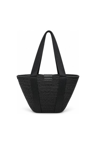 Levano Leather Kadın Hasır Tote Omuz Çantası Deri Detaylı Geniş İç Hacimli Günlük Yazlık Çanta 38x28 Cm Siyah