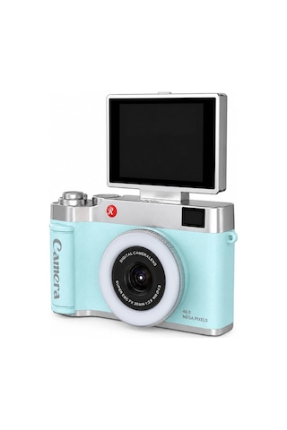 4k Çantalı Dijital Retro Video Kamera 48mp 16x Zoom Işıklı 32gb Kart Dijital Fotoğraf Makinesi Mavi