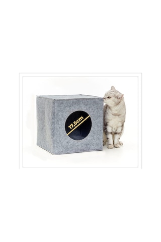 Kedi Evi Yuvası Keçe Açık Gri 3mm Kaliteli Keçe 32x32x32 Cm A5