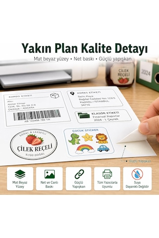 Inkjet Ve Laser Uyumlu Sticker Güçlü Yapışkanlı A4 Etiket Kağıdı Mat Yüzeyli 120gsm 50 Yaprak 10
