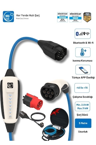 Çantalı Standart Plus 16a 11kw 5m Monofaze & Trifaze Ev Prizli Wifi+bluetooth Ac Mobil Şarj Wallbox 11 Kw