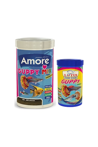 Guppy Mix Granules 1000ml ve Lotus 250ml Tropikal Balık Yemi