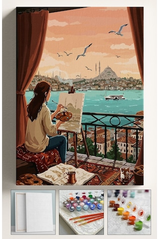 Sayılarla Boyama Seti Numaralı Tuval Fırça Boya Kasnaklı Tuvale Gerili 40x50 Cm İstanbul Çizen