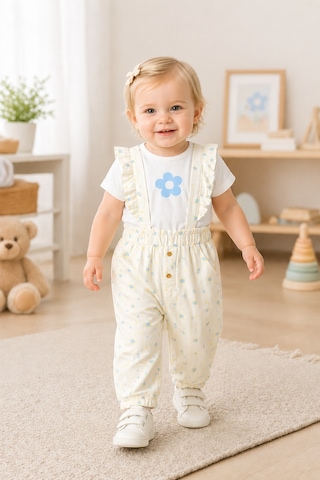 Harika Kids Kız Bebe&çocuk Keten Kumaş Sapolet Takım Ekru