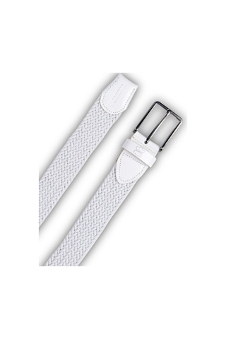 Mft Leather Hakiki Deri Erkek Örgü Esnek Kemer 3,5cm, Beyaz 9861 Beyaz