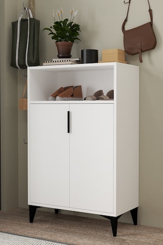 1201 Ada Ayakkabılık 4 Raflı 2 Kapaklı Çok Amaçlı Dolap Beyaz Beyaz