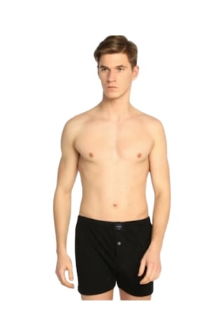 Erkek Penye Düz %100 Pamuk 6'lı Boxer Siyah