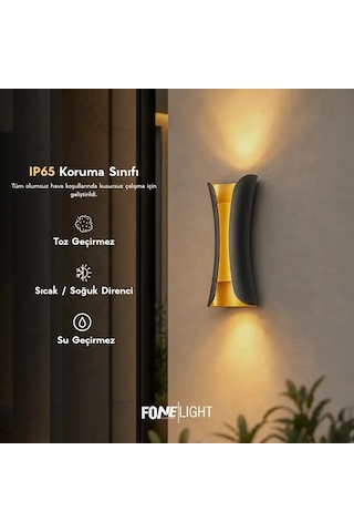 FoneLight Butterfly 22 cm Siyah Altın Alüminyum LED Duvar Apliği IP65 Dış Mekan Bahçe Balkon Teras Villa Cephe Aydınlatması 3000K