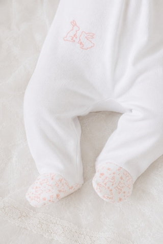 Babyhola Tavşan Desenli %100 Pamuk Modal Patikli Bebek Tulumu 15232 Ekru