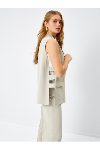 Yanları Bant Detaylı Dokuma Yelek 68719 U6871972 Taş