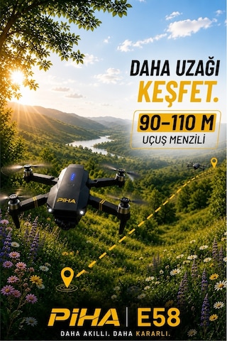 Piha E58 DRONE Yeni Fırçasız Motor 2 Batarya İle 30 DK Uçuş Süresi Hd 720p Çift Kameralı Taşıma Çantalı