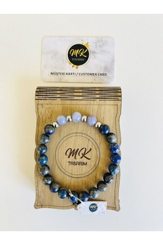 Mk Tasarım Gerçek Lapis Lazuli Mor Kuvars Taşı Bileklik Mk.011.002 Çok Renkli