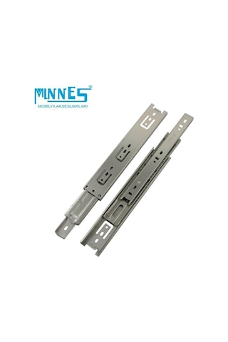 Minnes 45 cm Tam Açılım Teleskopik Mobilya Çekmece Rayı 43 Mm Gri