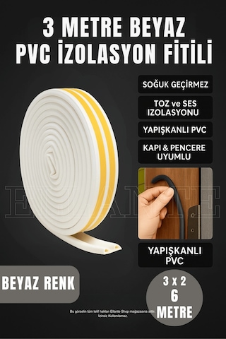 Beyaz Kapı Ve Pencere Soğuk İzolasyon Bandı Fitili Kendinden Yapışkanlı Kauçuk Yalıtım Bant 3 Metre