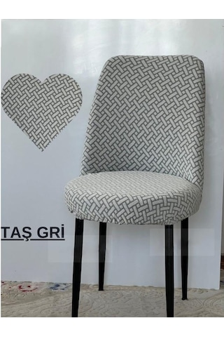 Tuğla Desen Oval Sandalye Kılıfı, Sandalye Örtüsü 6 Adet Taş.gri Taş Gri