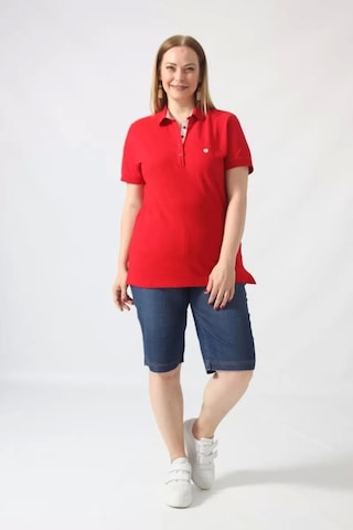 Moda Berray 21305 Kısa Kollu Büyük Beden Lakost Kumas T-shirt Kırmızı Kırmızı