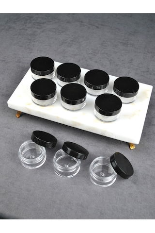 Qualitev 10 Adet Mika 10 Ml Krem Kavanoz Küçük 4 Cm Takı Siyah Kapaklı Mini Seyahat Krem Kavanozu Şeffaf