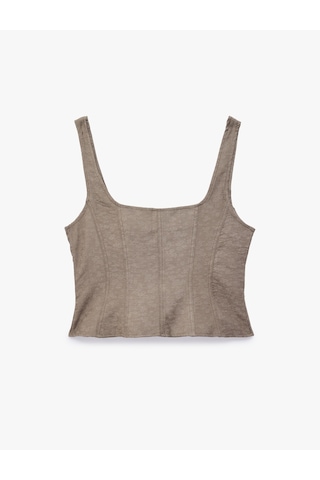Koton Modal Kumaş Slim Fit Bağlama Detaylı U Yaka Kolsuz Crop Korse Büstiyer Haki 7wal30001ıw