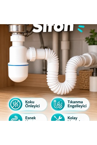 Esnek Hortumlu Lavabo Gider Sifonu Koku Önleyici Tıkanma Engelleyici Gider Seti