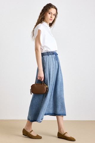 Olcay Beli Lastikli Soft Denim Etek Mavi 7068