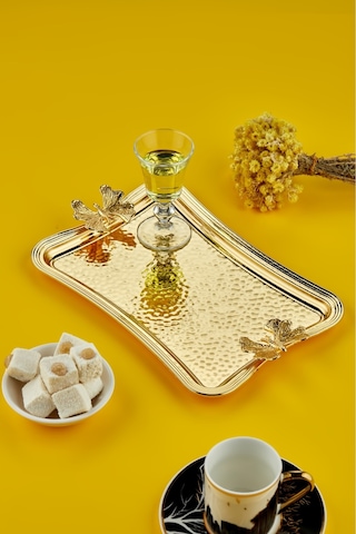 Cooker Özel Lüx Dikdörtgen Paslanmaz Çelik Tepsi 26 Cm Altın