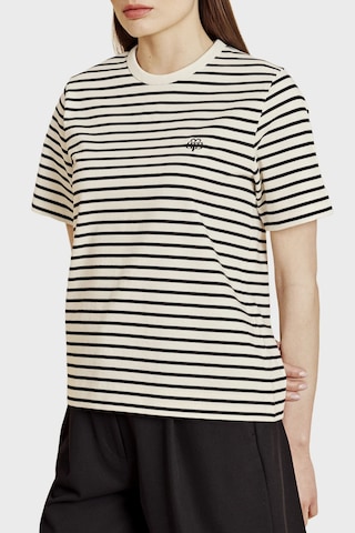 Brooks Brothers % 100 Pamuk Çizgili Bisiklet Yaka Fermuar Detaylı T-shirt Bayan T Shirt Bbss26fts003203 Ekru-siyah