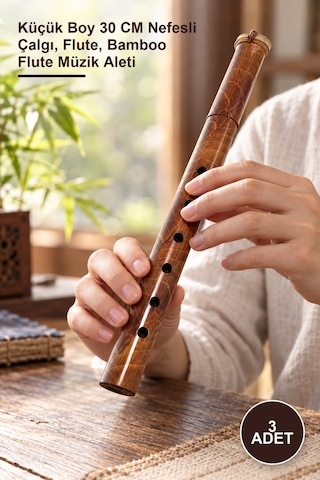 3 Adet Bambu Flüt Küçük Boy 30 Cm Nefesli Çalgı, Flute, Bamboo Flute Müzik Aleti