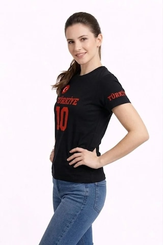 Dogutrend Türkiye Ay Yıldız Baskılı 10 Numara Forma Tişört Taraftar T-shirt - Siyah
