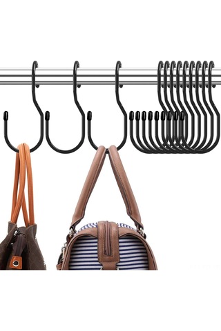 Dianziye Siyah Dolap Dönüşümlü Kanca Seti Çanta Ve Aksesuar İçin 12 Adet Dayanıklı Kauçuk Kaplama İle 5 İnç Uzunlukta Çift Açık Bölmeli