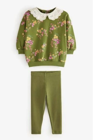 Lolliboomkids Yeni Sezon Bebe / Önlük Yaka Yeşil Renk Çiçek Baskılı Sweatshirt Ve Fitilli Kadife Taytlı Alt Üst Takım Yeşil