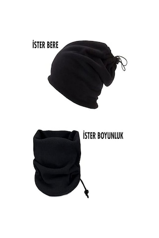 Unisex Siyah Polar Boyunluk & Bere Siyah